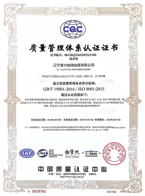 ISO9001:2015質(zhì)量管理體系認(rèn)證證書